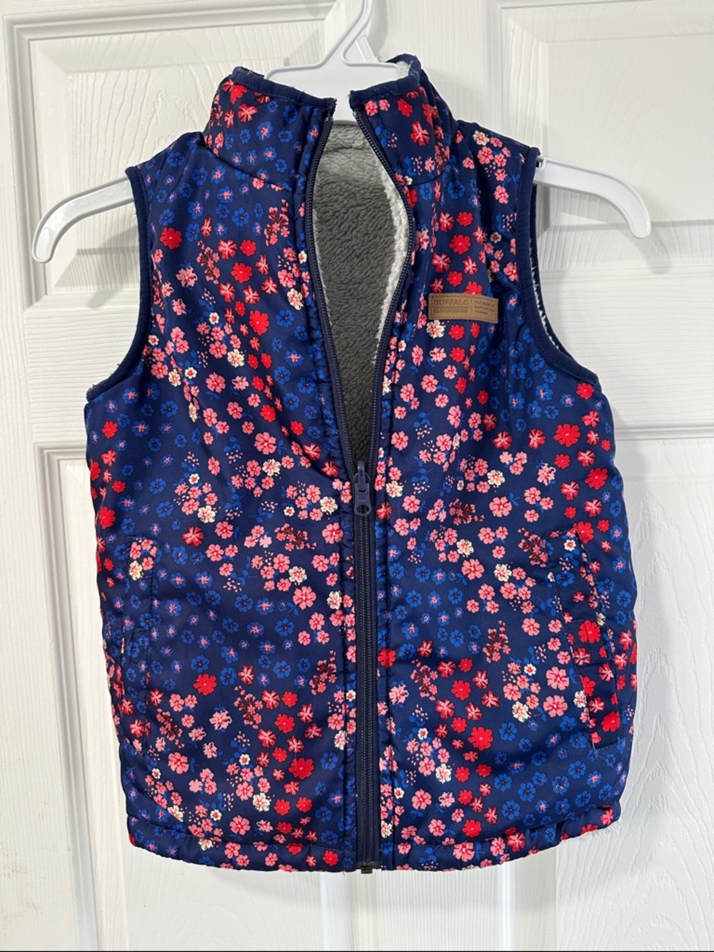 Buffalo David Bitton Navy Floral Puffer Vest with Pink & Red Flowers